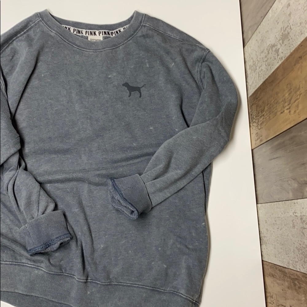 Pink oversized distressed gray crew sweatshirt